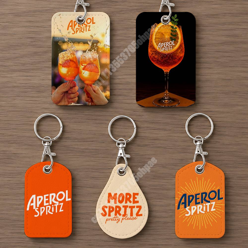 Phone Accessories Charms - พวงกุญแจหนังพร้อมช่องใส่บัตรสำหรับ Airtag และบัตรประจำตัว รุ่น Orange Prosecco